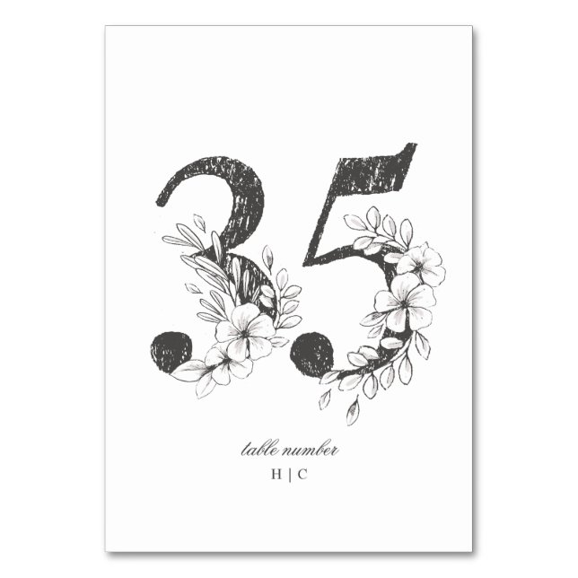 Table 35 Beautiful Floral Sketched Wreath Wedding Number (Front)