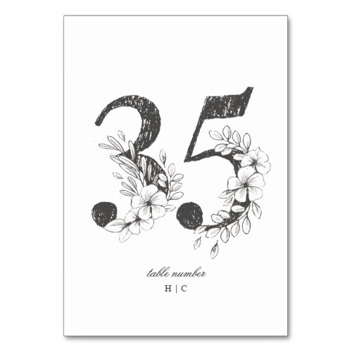 Table 35 Beautiful Floral Sketched Wreath Wedding Table Number