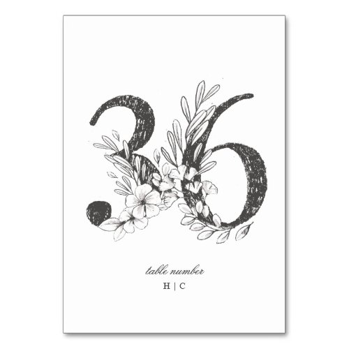 Table 36 Beautiful Floral Sketched Wreath Wedding Table Number