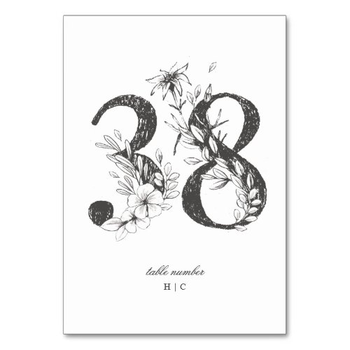 Table 38 Beautiful Floral Sketched Wreath Wedding Table Number