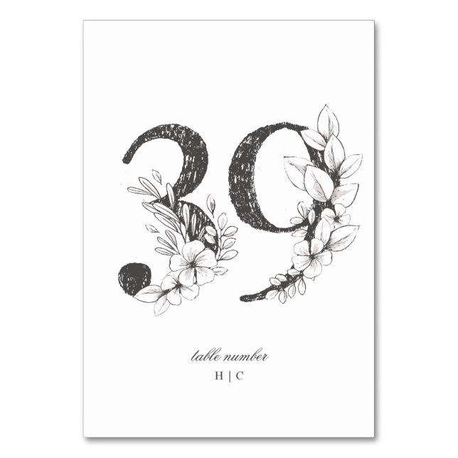 Table 39 Beautiful Floral Sketched Wreath Wedding Number (Front)