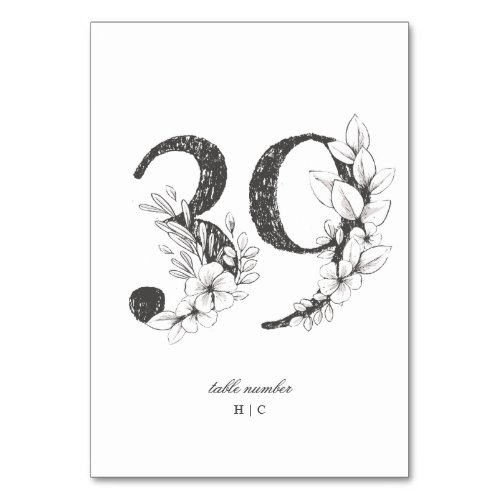 Table 39 Beautiful Floral Sketched Wreath Wedding Table Number