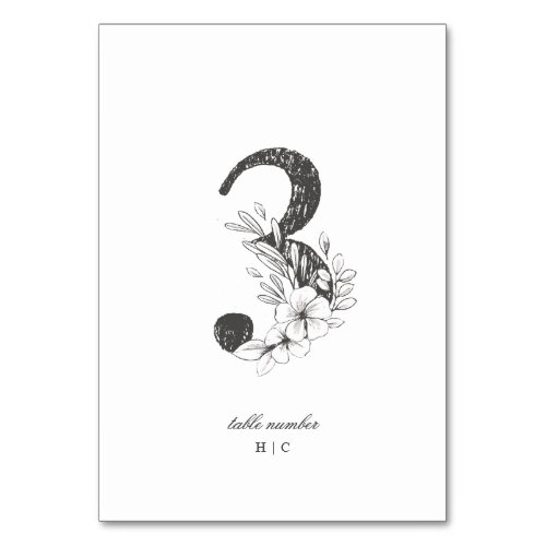 Table 3 Beautiful Floral Sketched Wreath Wedding Table Number