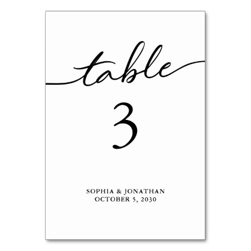 Table 3 Black Calligraphy Personalized Wedding Table Number