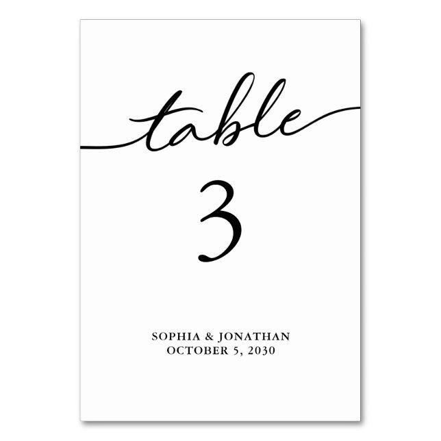 Table 3 Black Calligraphy Personalized Wedding Table Number (Front)