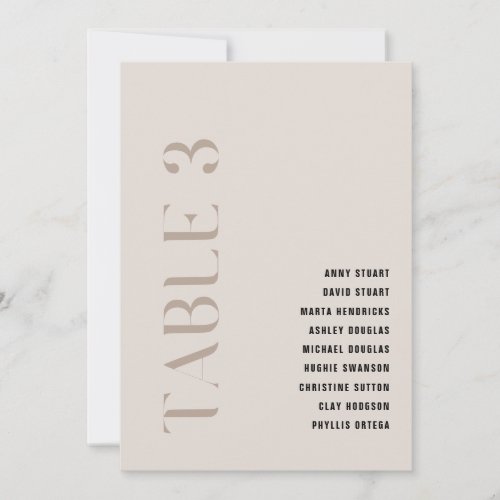 Table 3 Modern Bold Beige Wedding Table Number