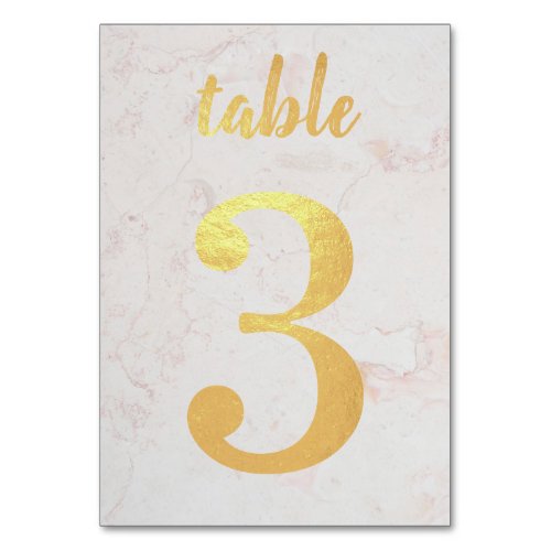 Table 3 Simple Elegant Faux Gold Foil White Marble Table Number