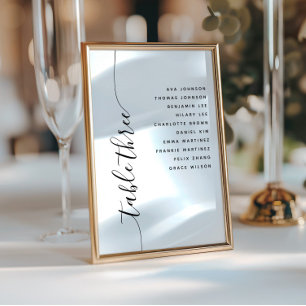 Table 3 Vertical Script Wedding Seating Chart Card