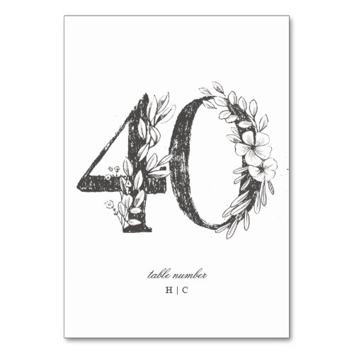 Table 40 Beautiful Floral Sketched Wreath Wedding Table Number