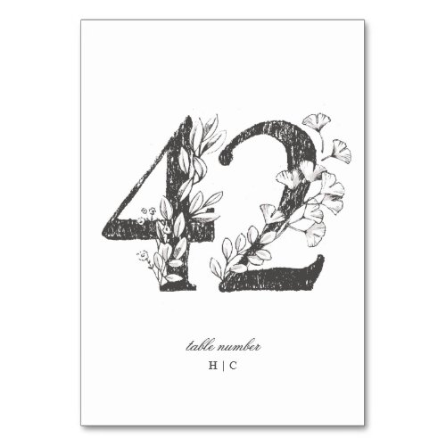 Table 42 Beautiful Floral Sketched Wreath Wedding Table Number