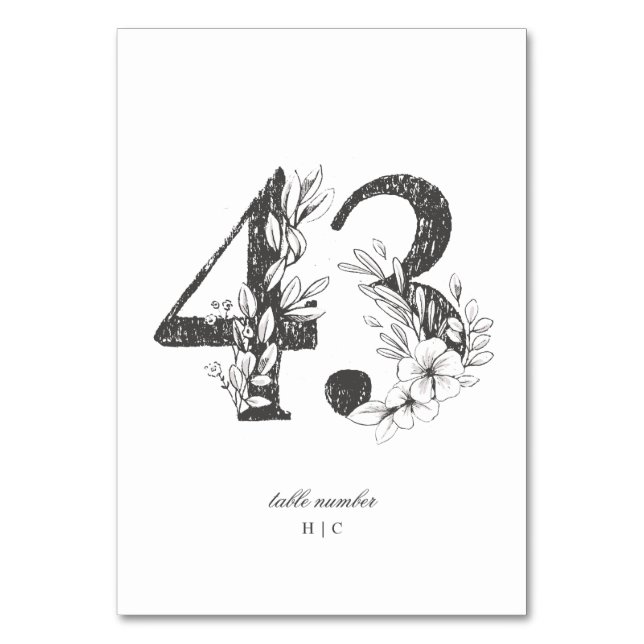 Table 43 Beautiful Floral Sketched Wreath Wedding Number (Front)