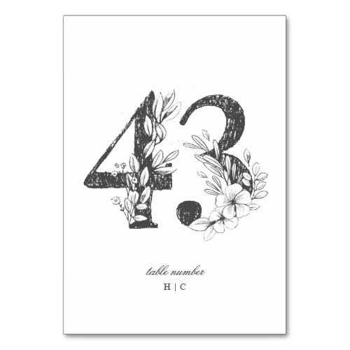 Table 43 Beautiful Floral Sketched Wreath Wedding Table Number