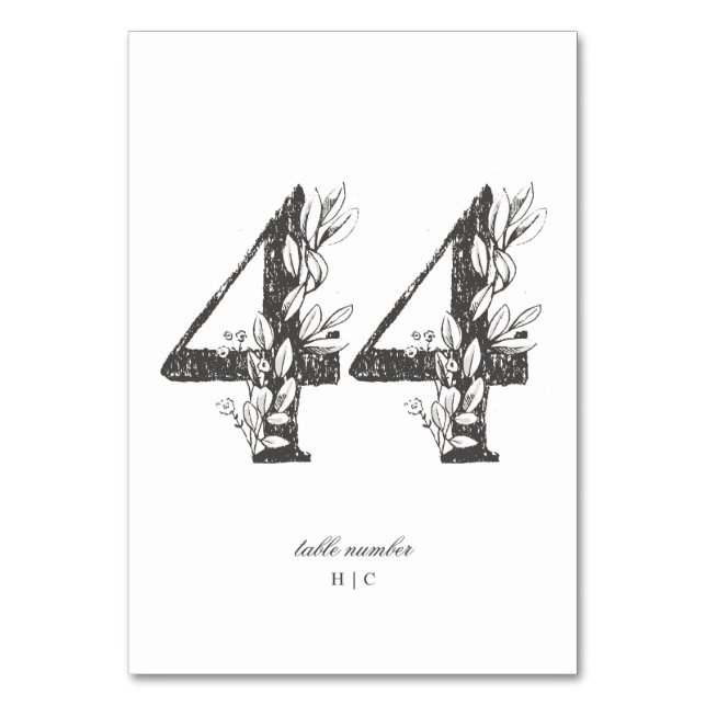 Table 44 Beautiful Floral Sketched Wreath Wedding Table Number (Front)