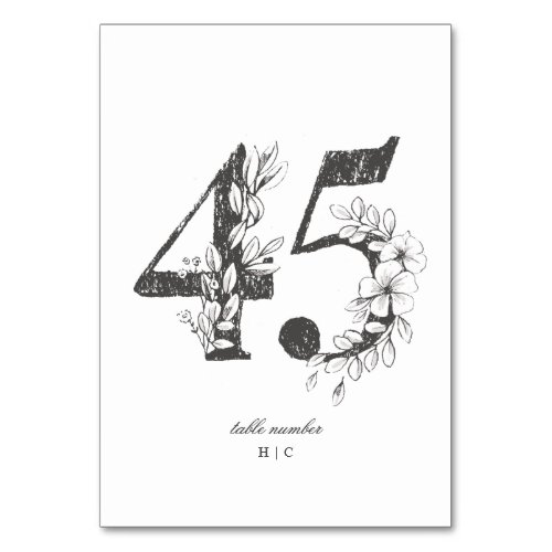 Table 45 Beautiful Floral Sketched Wreath Wedding Table Number