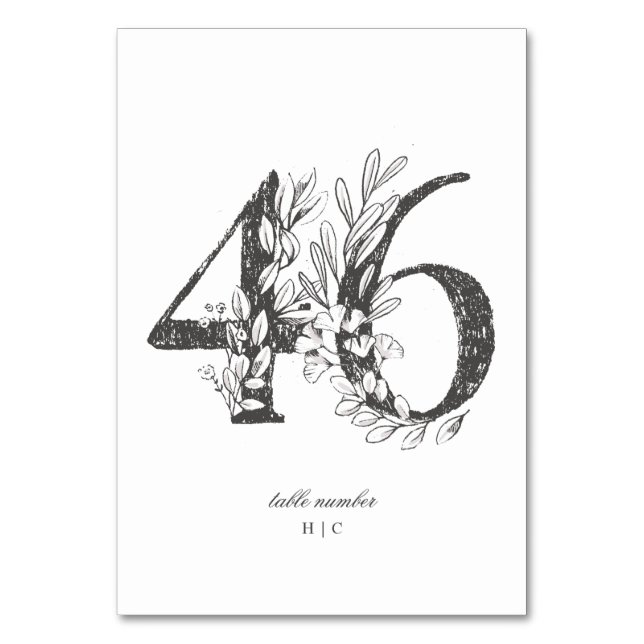 Table 46 Beautiful Floral Sketched Wreath Wedding Table Number (Front)