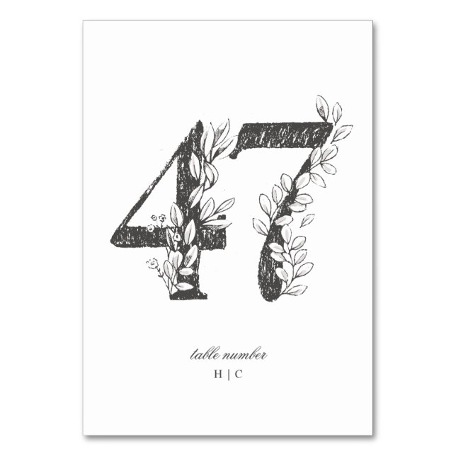 Table 47 Beautiful Floral Sketched Wreath Wedding Table Number (Front)
