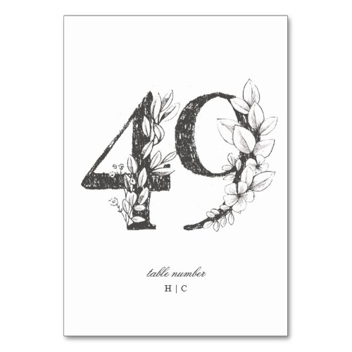 Table 49 Beautiful Floral Sketched Wreath Wedding Table Number