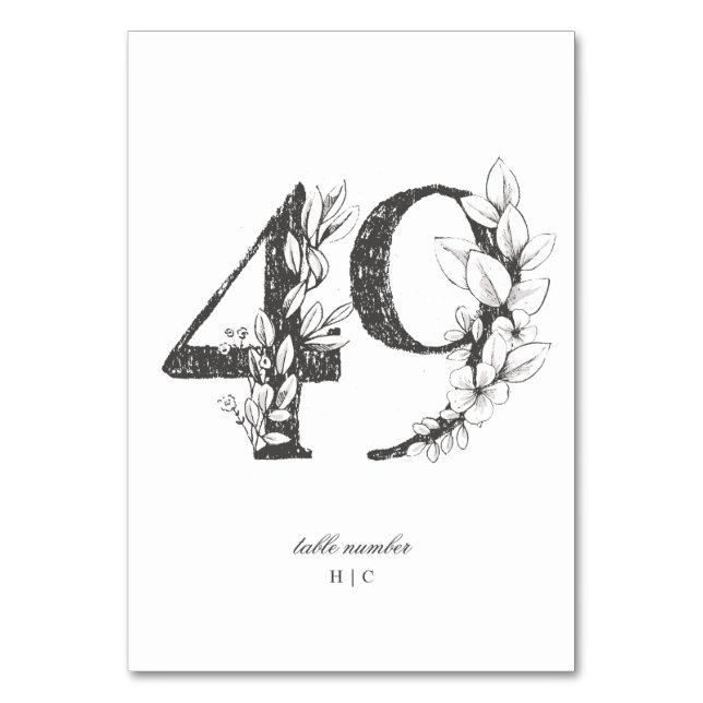 Table 49 Beautiful Floral Sketched Wreath Wedding Table Number (Front)