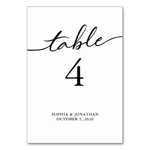 Table 4 Black Calligraphy Personalized Wedding Table Number