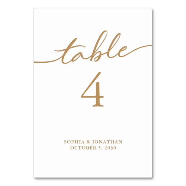 Table 4 Gold Calligraphy Personalized Wedding Table Number (Front)
