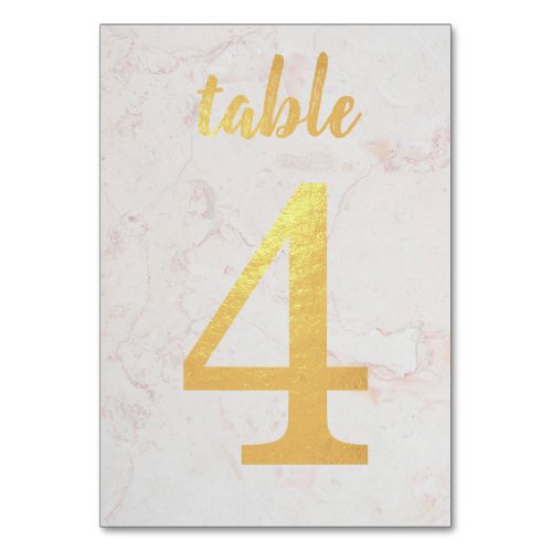 Table 4 White Marble Faux Gold Foil Elegant Simple Table Number