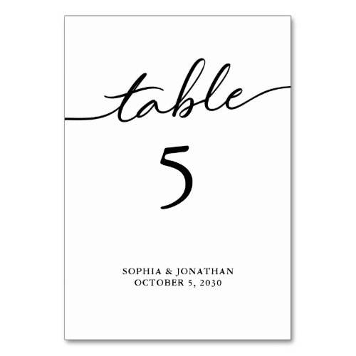 Table 5 Black Calligraphy Personalized Wedding Table Number