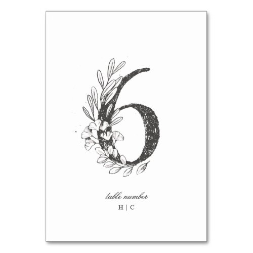 Table 6 Beautiful Floral Sketched Wreath Wedding Table Number