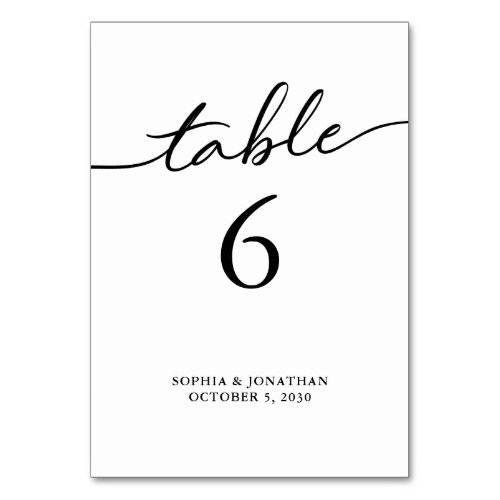 Table 6 Black Calligraphy Personalized Wedding Table Number