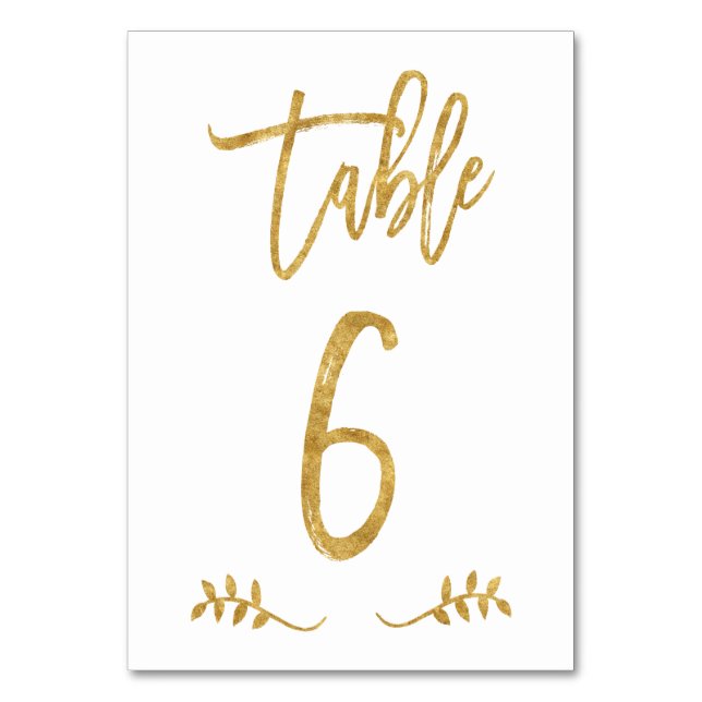 Table 6 | Elegant Gold Handwriting Brushed Laurel Number (Front)