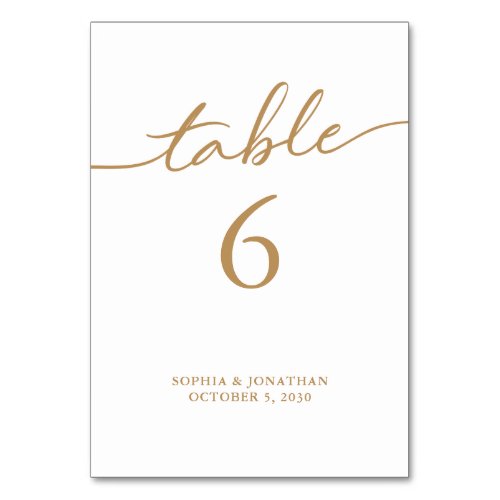 Table 6 Gold Calligraphy Personalized Wedding Table Number