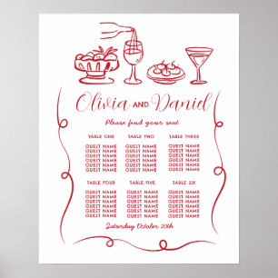 Table 6 Seating Plan Wedding Whimsical Hand Drawn  Poster