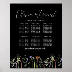 Table 6 Seating Plan Wedding Wildflowers Dark Poster