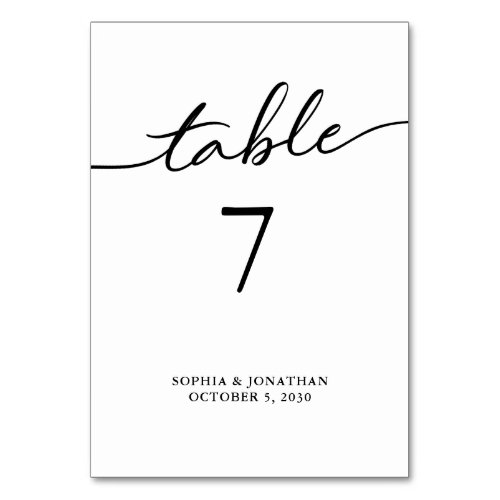 Table 7 Black Calligraphy Personalized Wedding Table Number