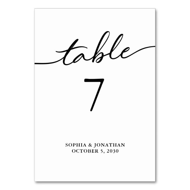 Table 7 Black Calligraphy Personalized Wedding Table Number (Front)