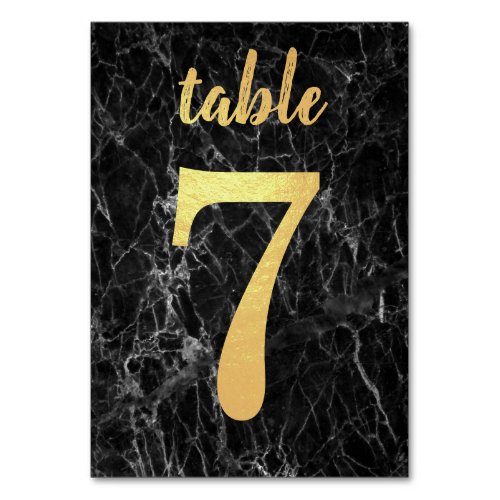 Table 7 Faux Gold Foil Black Marble Elegant Simple Table Number