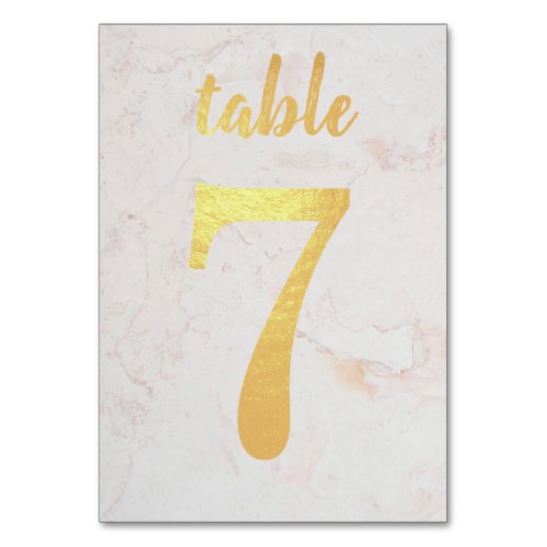 Table 7 Faux Gold Foil Elegant Simple White Marble Table Number