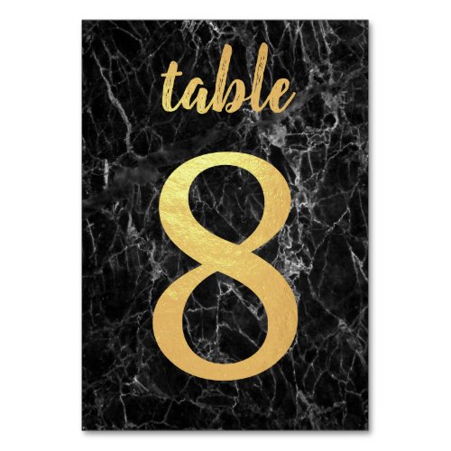 Table 8 Black Marble Faux Gold Foil Elegant Simple Table Number