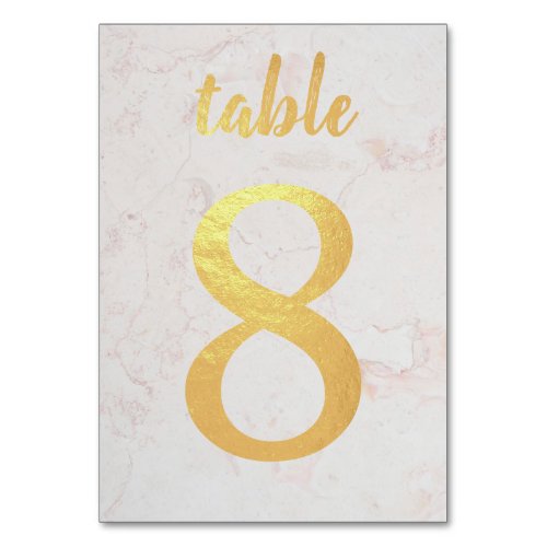 Table 8 Faux Gold Foil Simple Elegant White Marble Table Number