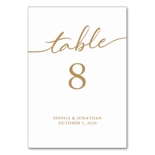 Table 8 Gold Calligraphy Personalized Wedding Table Number