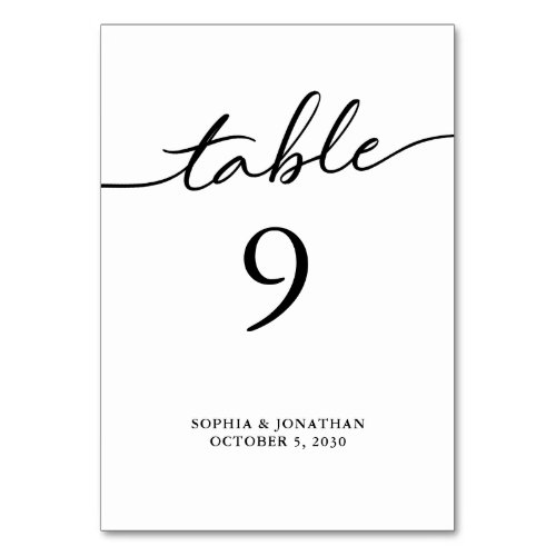 Table 9 Black Calligraphy Personalized Wedding Table Number