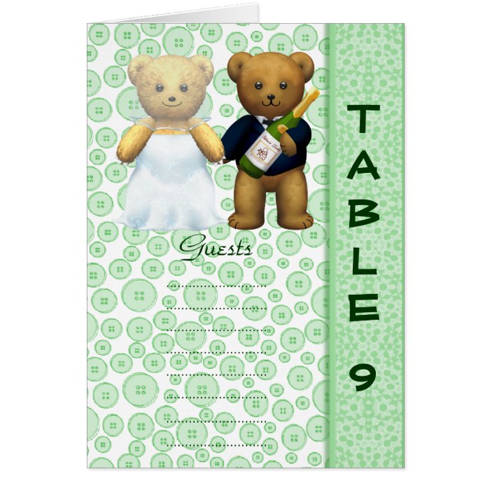 Table 9 number card Apple Teddy bear wedding peom