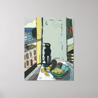 Table by Window  with Black Cat Canvas Print