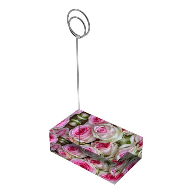 Table Card Holder-Pink & Ivory Roses Table Card Holder (Corner)