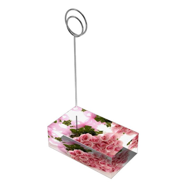 Table Card Holder-Pink Roses Table Card Holder (Corner)