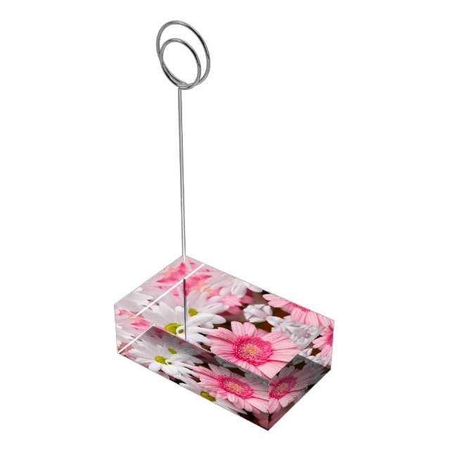 Table Card Holder-Pink & White Daisies Place Card Holder (Corner)