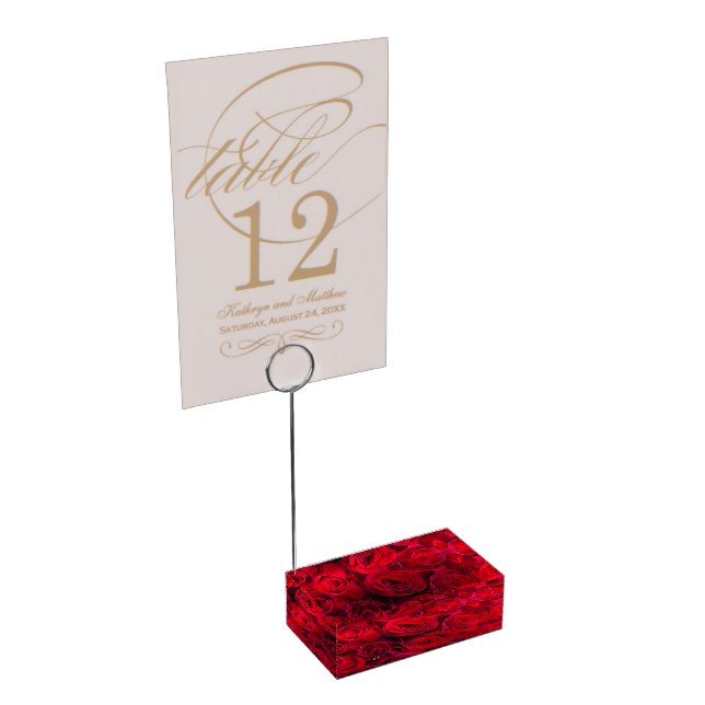 Table Card Holder-Red Roses Table Number Holder (Corner)