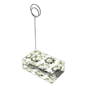 Table Card Holder-White Roses Place Card Holder