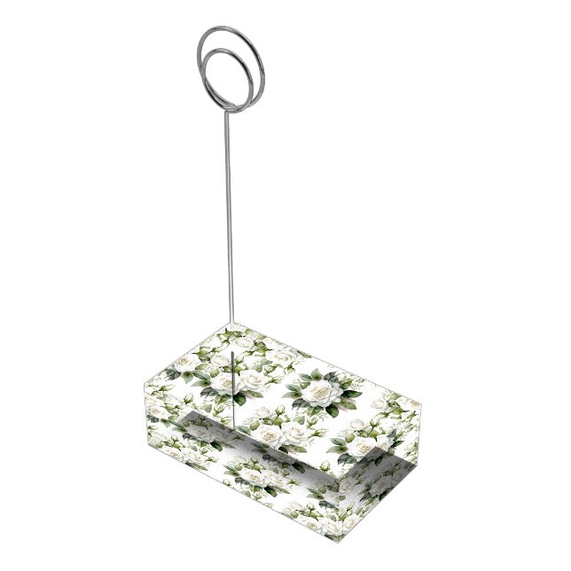 Table Card Holder-White Roses Place Card Holder (Corner)