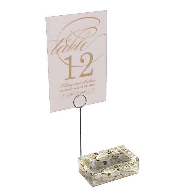 Table Card Holder-White Roses Table Number Holder (Corner)