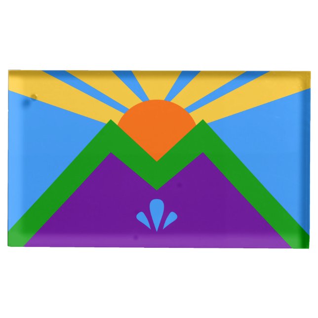 Table card holder with Flag of Manitou Springs (Front)